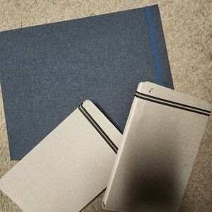Blue and Beige Notebooks with Elastic Bands